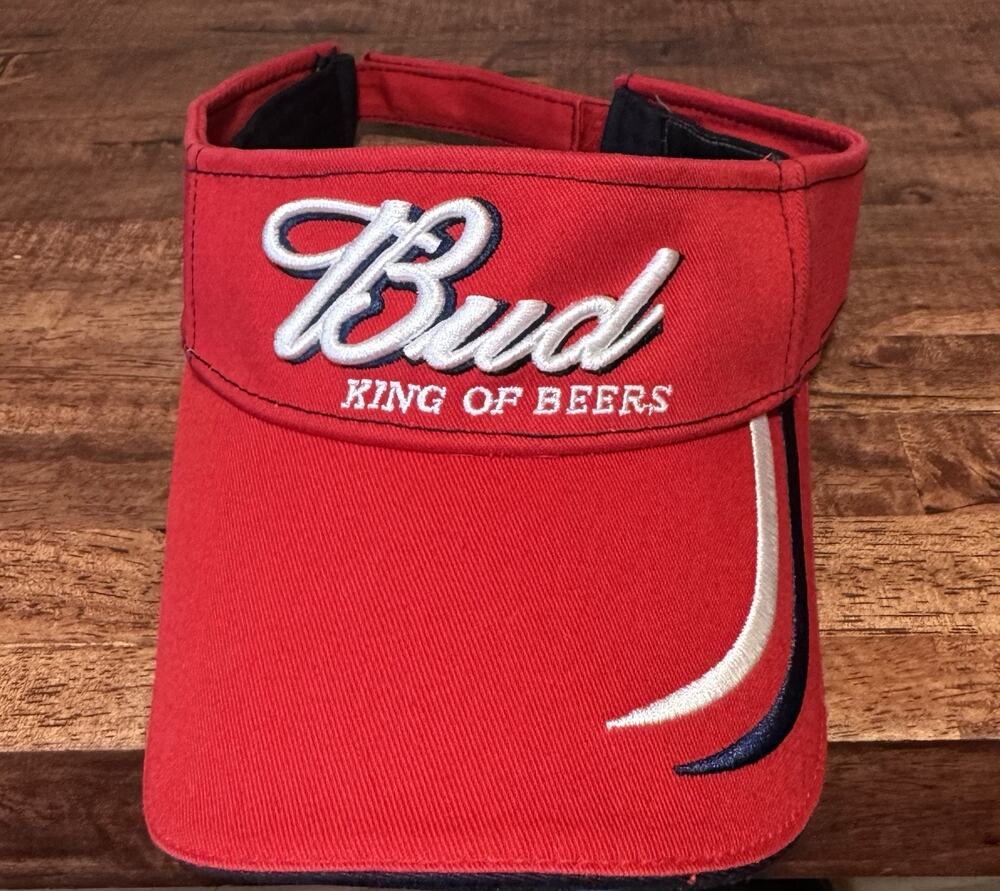 VTG Budweiser Bud King of Beers Bio Domes Mens One Size Red Adjustable Visor Hat